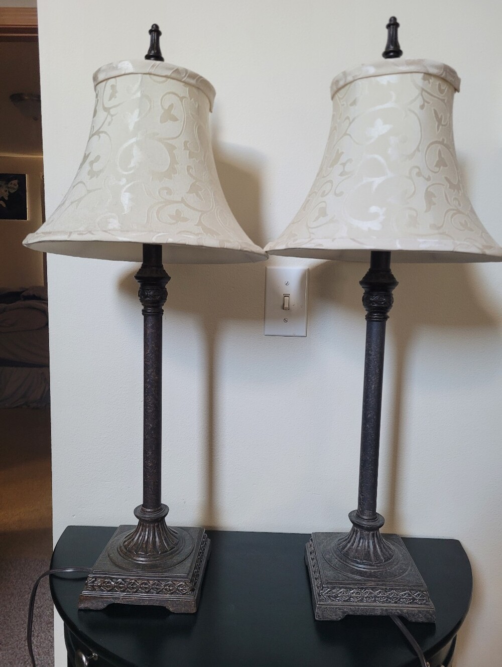 Classic Cream Fabric Shade Table Lamp Pair - Unbranded